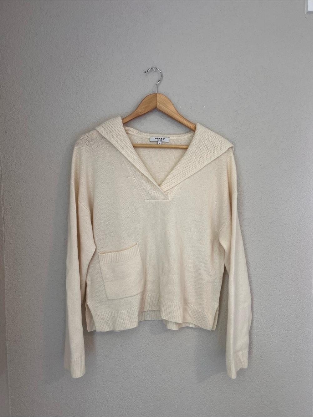 NakedCashmere Cream V-Neck Hooded Pocket Sweater